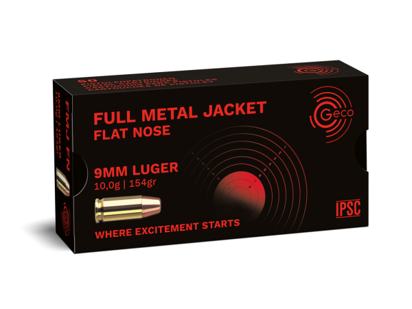 GECO 9 mm Luger Full Metal Jacket Flat Nose 154grs